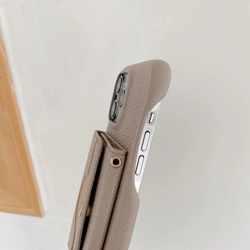 Luxury Leather Card Slot Case With Lanyard