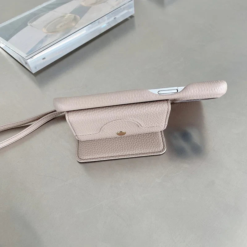 Luxury Leather Card Slot Case With Lanyard