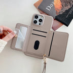 Luxury Leather Card Slot Case With Lanyard