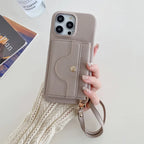 Luxury Leather Card Slot Case With Lanyard