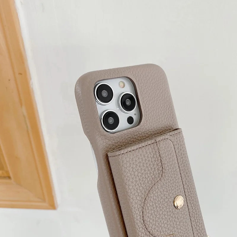 Luxury Leather Card Slot Case With Lanyard